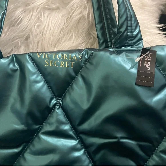 Victoria’s Secret Holiday 2022 Teal Puffer Tote 14"w 15"h...SOLD - Picture 4 of 5